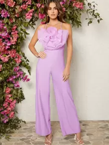 L'Amorae Quá quắt Hoa Áo liền quần ống rộng - Màu Lilac Tím - Xem 1