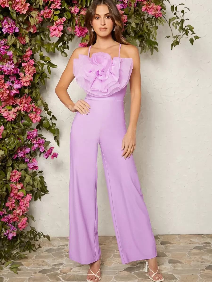 L'Amorae Quá quắt Hoa Áo liền quần ống rộng - Màu Lilac Tím - Xem 1