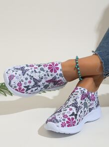 女士蝴蝶圖案織物一腳蹬運動鞋 - 彩色 - 查看 3