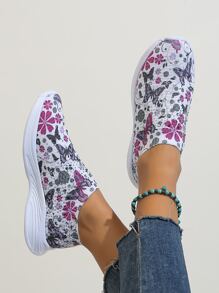 女士蝴蝶圖案織物一腳蹬運動鞋 - 彩色 - 查看 4