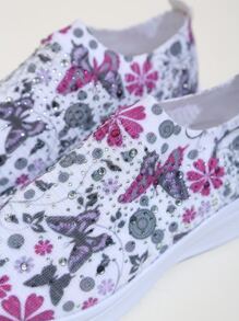 女士蝴蝶圖案織物一腳蹬運動鞋 - 彩色 - 查看 5