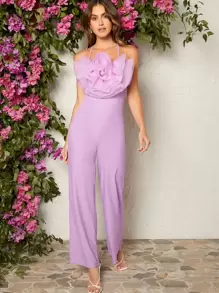 L'Amorae Quá quắt Hoa Áo liền quần ống rộng - Màu Lilac Tím - Xem 5