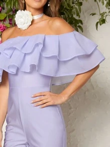 Hauture 疊層荷葉邊露肩連身褲 - 紫丁香色 - 查看 3