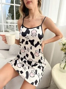 Váy ngủ & áo ngủ Nữ Tương phản ràng buộc Hoạt hình Tất cả trên in Dễ thương - Rượu sâm banh - Xem 3