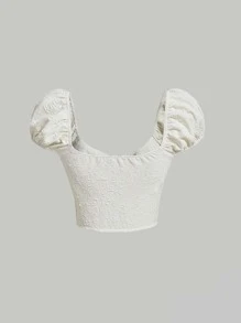 SHEIN MOD Camisa crop escote corazón pecho con fruncido - Beis - Ver 2