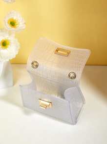 Mini Girls Square Bag Crocodile Embossed Faux Pearl Decor - Clear - View 4