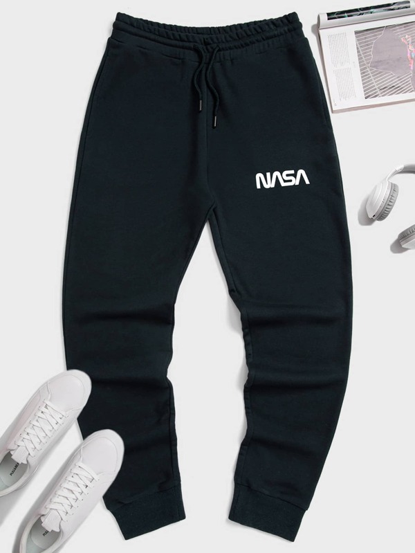 RueChic Men Letter Graphic Drawstring Waist Joggers