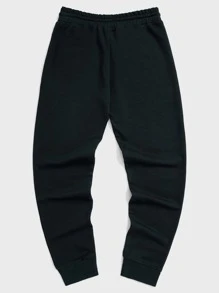 RueChic Men Letter Graphic Drawstring Waist Joggers - Navy Blue - View 2