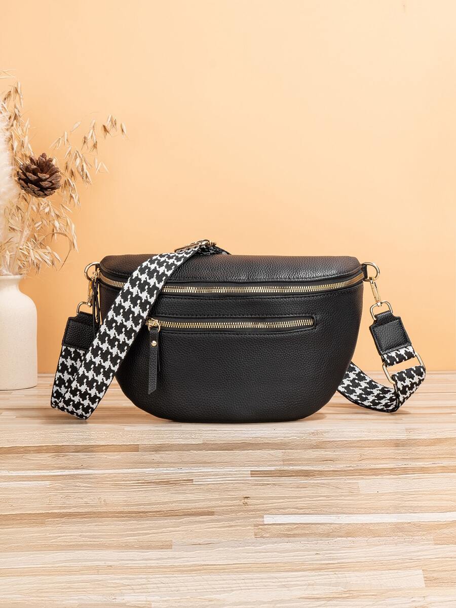 輕盈的業餘中等腰包，具有荔枝壓花鹿皮紋帶狗牙圖案，適用於日常穿梭高中女孩女人大學生，新手和白領工人，完美的辦公室、大學、工作、商業、通勤、戶外、旅行、外出活動，騎馬也非常適合