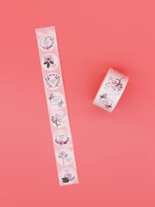 1 rollo Pegatina con estampado de slogan y flor - Multicolor - Ver 3
