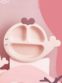 1入組帶勺子塑料盤子卡通鯨魚設計兒童餐盤 - 米色 - 查看 5