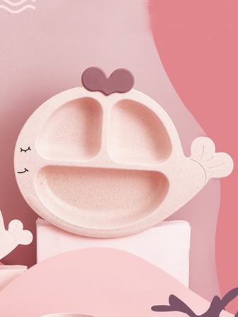 1入組帶勺子塑料盤子卡通鯨魚設計兒童餐盤