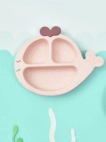 1入組帶勺子塑料盤子卡通鯨魚設計兒童餐盤 - 米色 - 查看 3