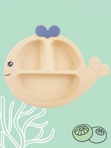 1入組帶勺子塑料盤子卡通鯨魚設計兒童餐盤 - 米色 - 查看 1