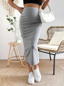 SHEIN 孕婦可調節腰圍條紋針織鉛筆裙