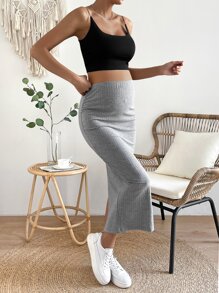 SHEIN 孕婦可調節腰圍條紋針織鉛筆裙