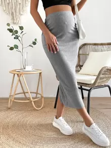 SHEIN 孕婦可調節腰圍條紋針織鉛筆裙