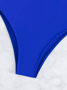 Fringe Trim Tie Front One Piece Swimsuit - Royal Blue - View 3