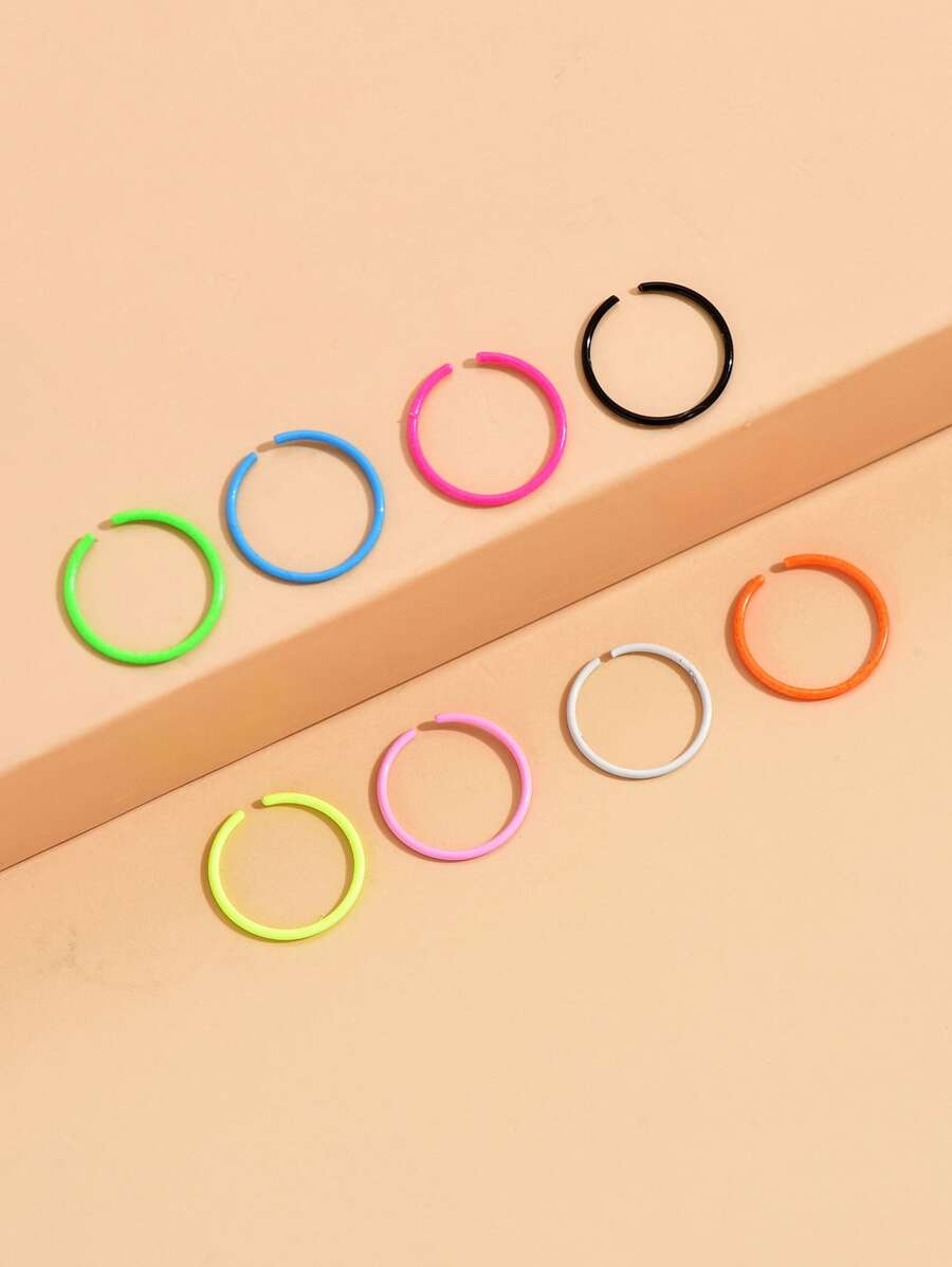 8入組/套時尚簡約鼻環不銹鋼男女款無需穿孔隔墊身體首飾 - 彩色 - 查看 1