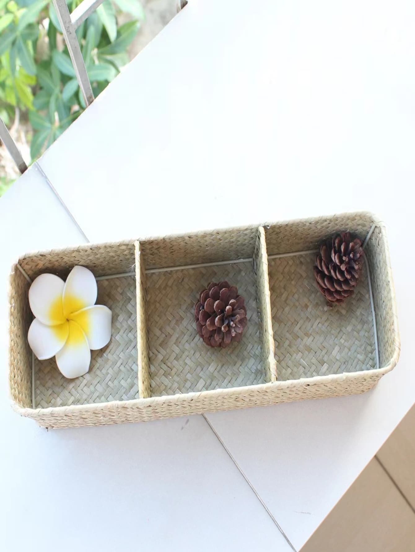 1个海草编织多隔层收纳篮：简约波西米亚风收纳篮，适用于办公桌、浴室和梳妆台 - 米色 - 查看 1