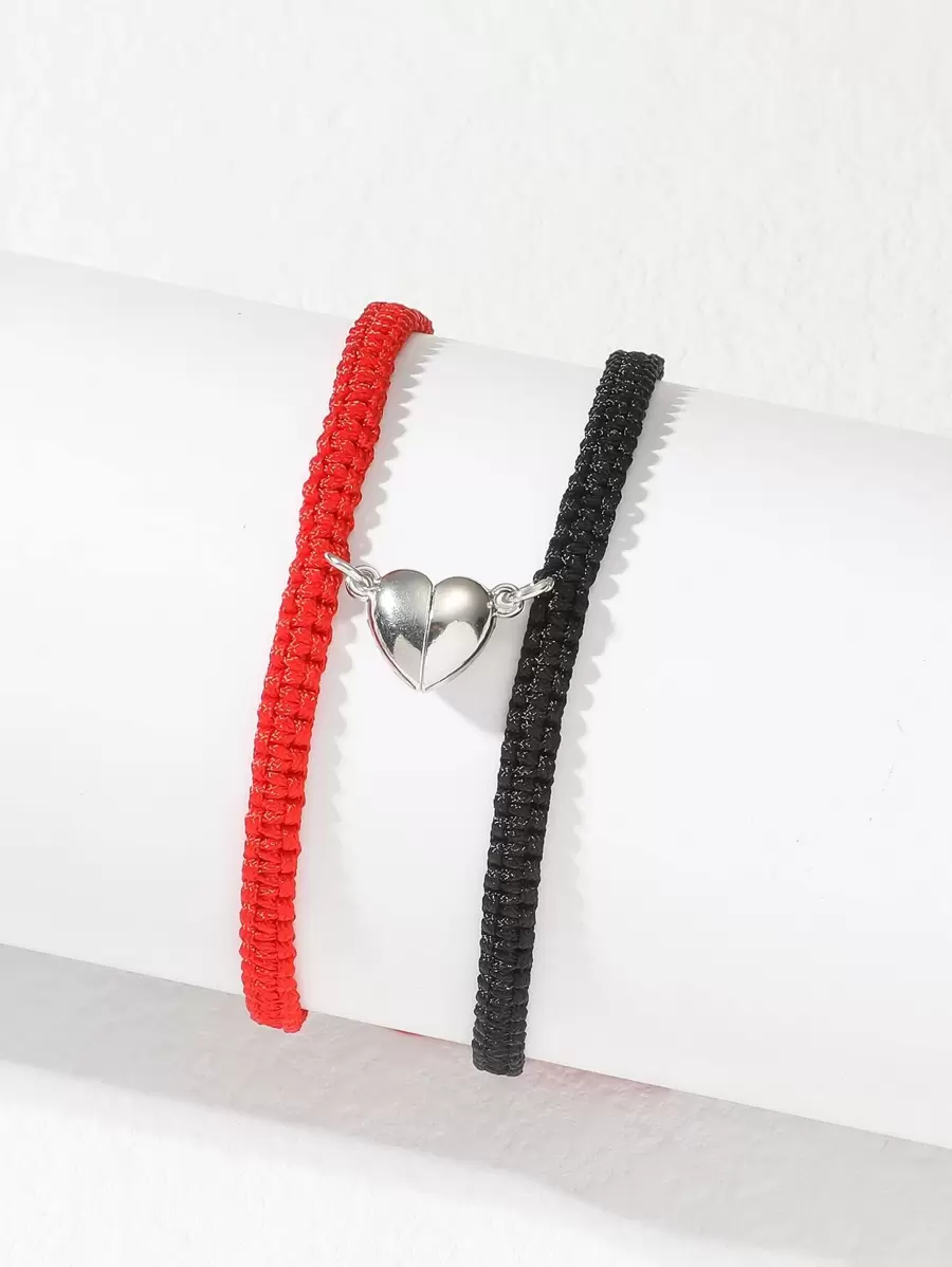 2pcs Couple Magnetic Heart Charm Bracelet Valentines,Mom,Mother,Mother's Day,Gift - Multicolor - View 1