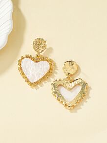 Rhinestone Detail Heart Drop Earrings Valentines - White - View 2