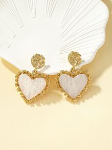 Rhinestone Detail Heart Drop Earrings Valentines - White - View 3