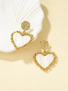 Rhinestone Detail Heart Drop Earrings Valentines - White - View 5