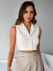 RueChic 西裝領無袖短款襯衫