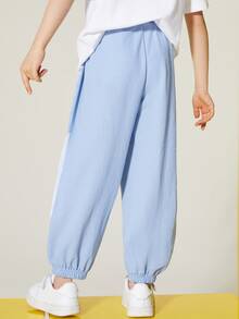 Girls Letter Graphic Contrast Mesh Joggers - Baby Blue - View 2