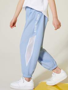 Girls Letter Graphic Contrast Mesh Joggers - Baby Blue - View 3