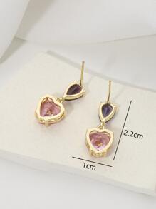 方晶鋯石愛心裝飾耳墜 - 彩色 - 查看 3