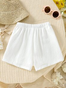 Toddler Girls Solid Knot Front Shorts - White - View 2