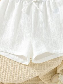 Toddler Girls Solid Knot Front Shorts - White - View 3