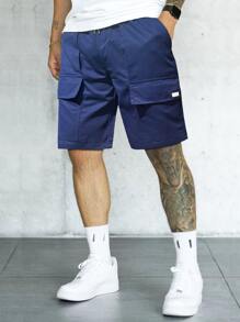 Manfinity Men Flap Pocket Drawstring Waist Cargo Shorts - Navy Blue - View 5