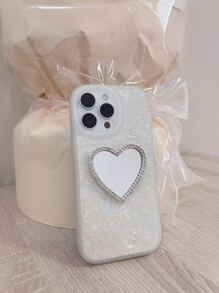 Shell Pattern Phone Case With Rhinestone Decor Heart Shaped Mirror - Multicolor - View 5