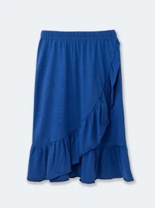 Chicas Falda ribete con fruncido bajo cruzado - Azul - Ver 1