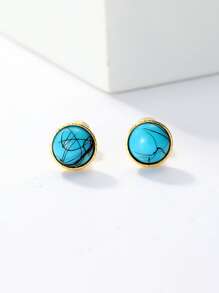 綠松石裝飾耳釘 - 彩色 - 查看 2