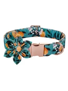 1pc Fruit Print Pet Collar & 1pc Flower - Olive Green - View 1