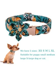 1pc Fruit Print Pet Collar & 1pc Flower - Olive Green - View 2