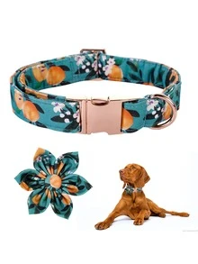 1pc Fruit Print Pet Collar & 1pc Flower - Olive Green - View 3