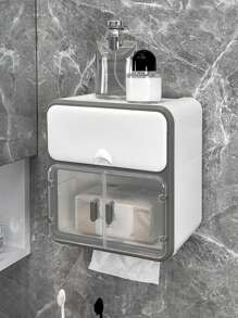 1入組PP衛生紙架簡約免打孔壁掛式壁掛式衛生間衛生紙架 - 白色 - 查看 2