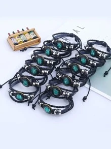 12 piezas/set Pulsera de cuerda constelación símbolo con diseño redondo - Multicolor - Ver 1