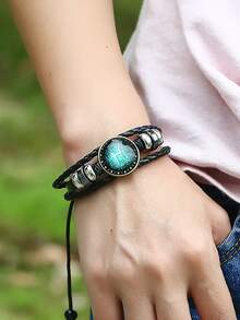 12 piezas/set Pulsera de cuerda constelación símbolo con diseño redondo - Multicolor - Ver 2