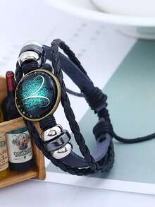 12 piezas/set Pulsera de cuerda constelación símbolo con diseño redondo - Multicolor - Ver 3