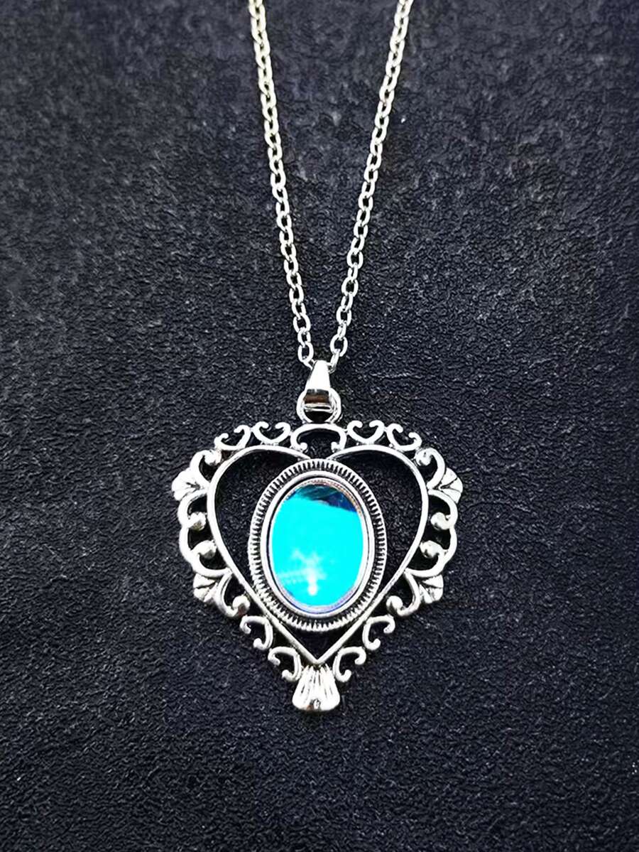 Heart Pendant Necklace - Antique Silver - View 1