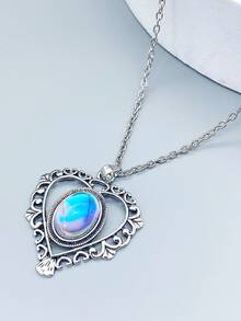 Heart Pendant Necklace - Antique Silver - View 4