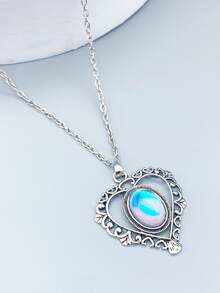Heart Pendant Necklace - Antique Silver - View 5