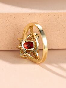 方晶鋯石裝飾戒指 - 紅色 - 查看 2