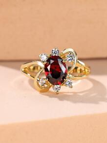 方晶鋯石裝飾戒指 - 紅色 - 查看 3